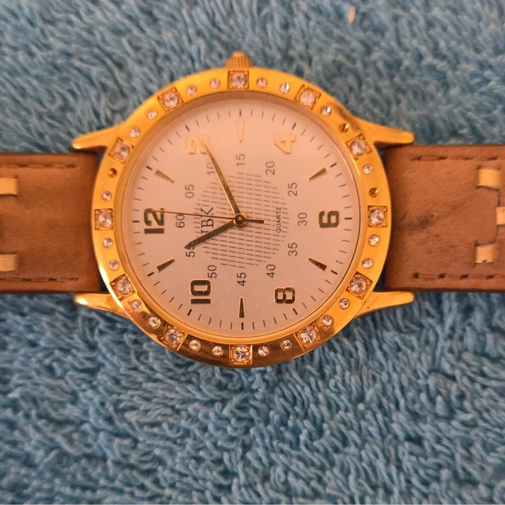 Camrose & Kross Teri Byk Women's Quartz Dress Watch Crystal Bezel Brown Leather